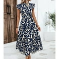 thumbnail image 4 of Robe à Manches 3/4 pour Femmes, Robe d'Été pour Femmes, Robe d'Été à Manches Volantes Plissée à Col Rond Imprimé avec Lacets, Robe d'Été pour Filles, 4 of 5