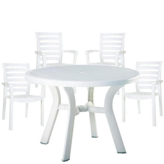 5 Piece 42" Round Resin Patio Table and 4 Resin Chairs Set in White