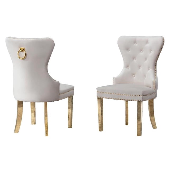 Double Tufted Cream Velvet Side Chairs with Gold Stainless Steel Legs