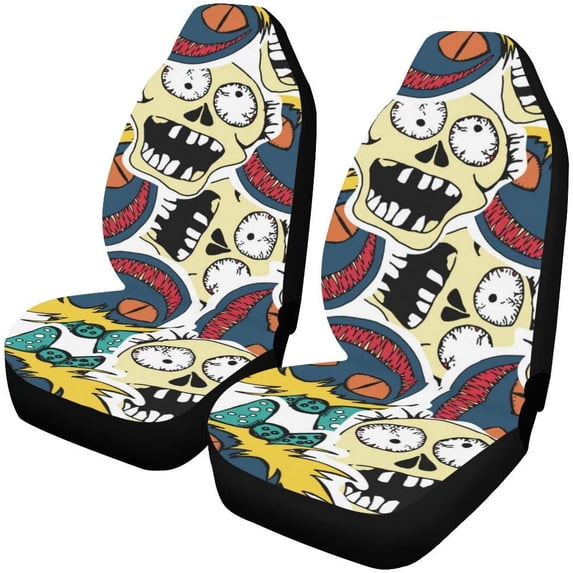 FMSHPON Set of 2 Car Seat Covers Zombie Universal Auto Front Seats Protector Fits for Car,SUV Sedan,Truck