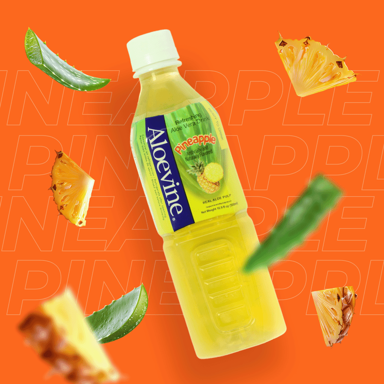 Aloevine Pineapple Aloe Vera Drink with Aloe Pulp, 16.9 fl oz, 10 Count  Bottles
