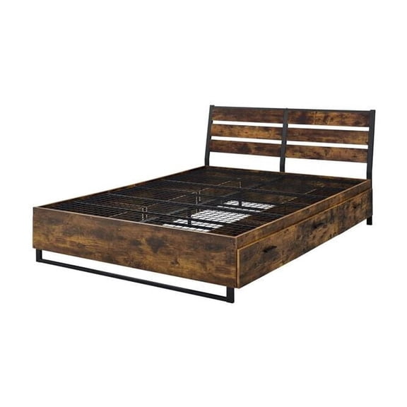 HomeStock Naturally Nice Eastern King Bed W/Storage in Rustic Oak & Black Finish