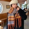 thumbnail image 4 of Bufanda cálida de invierno para mujer, chal largo, bufandas grandes, bufanda de rayas con flecos, bufandas gruesas para clima frío, bufandas de color, 4 of 5