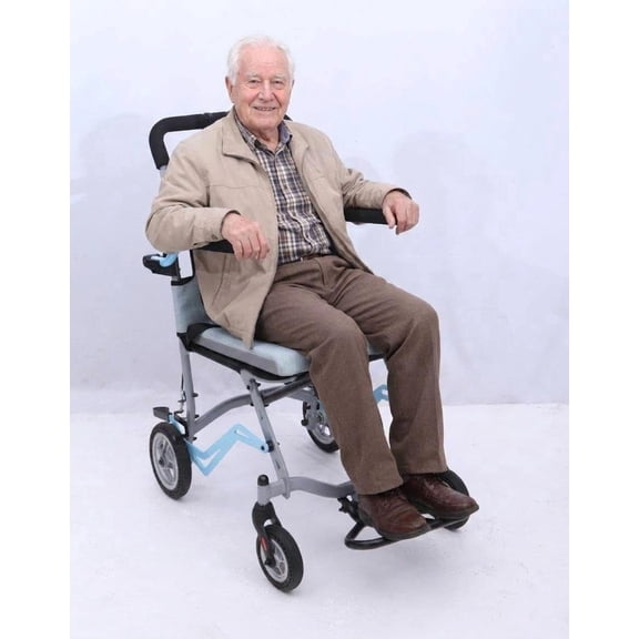Transport Chairs Ultra Lightweight Folding, Lightweight Transport Wheelchair, Folding Aluminum Mobility Chair with 16 inch Seat, Turn-Up Armrests, Locking Handbrake, Swing-Away Footrests, Compact for