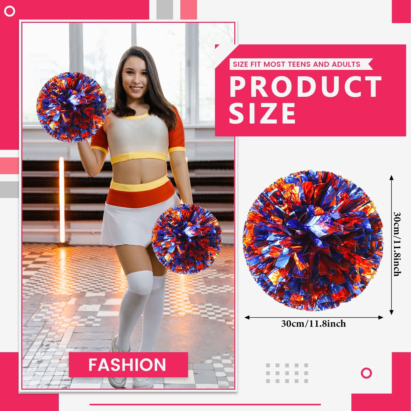 8 Pcs Cheerleading Pom Poms, Cheerleader Pompoms with Four Finger Payment,Fit for Team Spirit Sports Dance Cheering