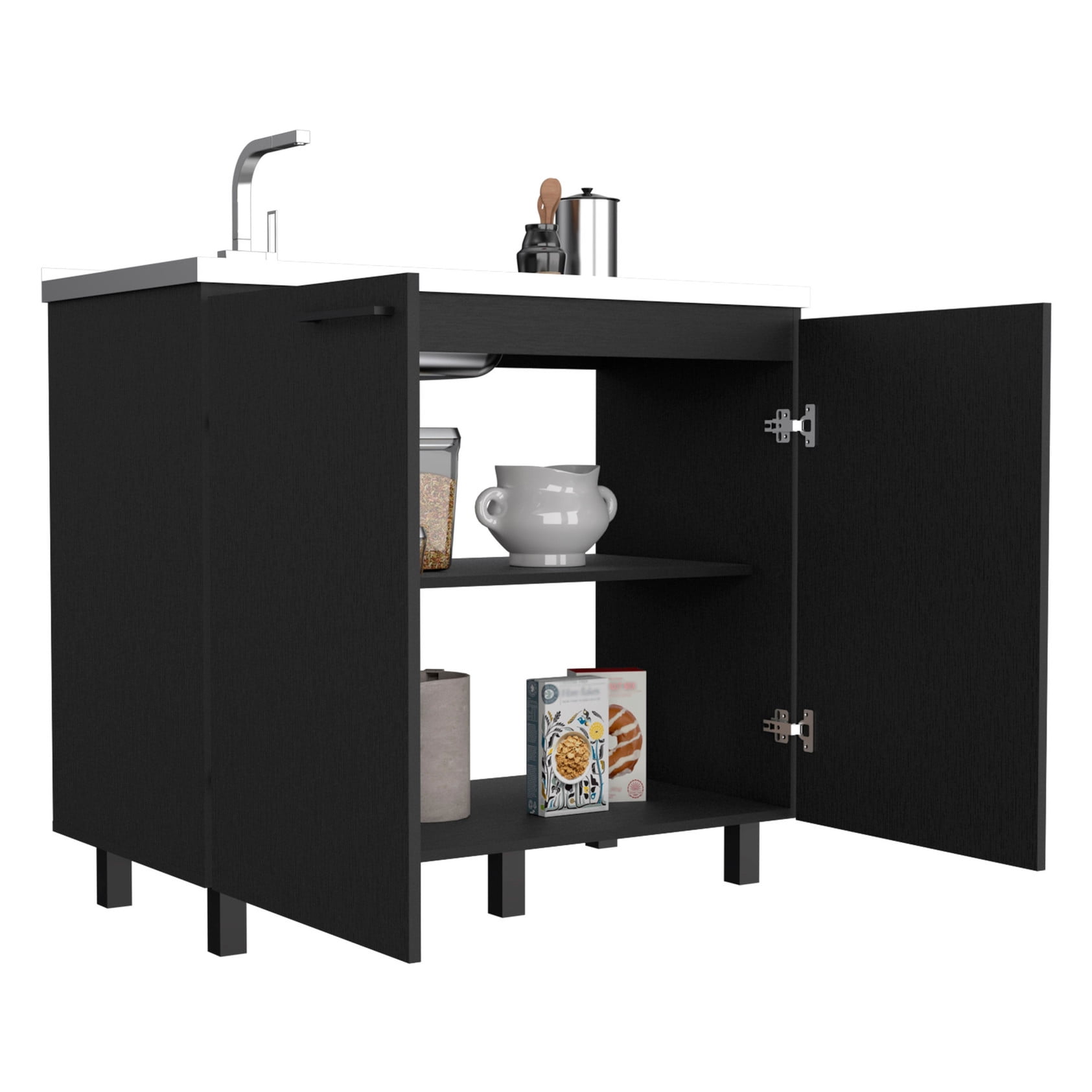 Black Utility Sink, Spacious Interior Shelf / Keep Kitchen Neat, Durable Fixture