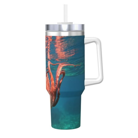 

Gaeub octopus swimming Print Stainless Steel Hot/Cold Coffee Cup 40oz Ice Bully Cup With Handle And Straw Travel Coffee Cup