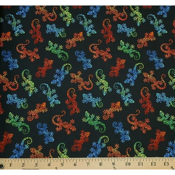 Cotton Geckos Animals Lizards Reptiles Belle & Blue Freckle   Lollie Black Cotton Fabric Print by the Yard (FLBB-D21-Z)