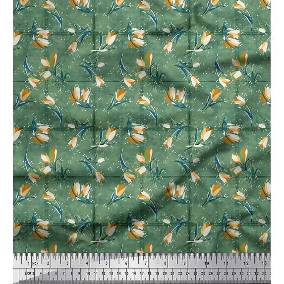 Soimoi Cotton Duck Fabric Check,Leaves & Floral Artistic Print Fabric by The Yard 56 Inch Wide