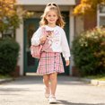 thumbnail image 5 of Ulanda Girls 2 Piece Casual Outfits Pullover Sweatshirt Retro Plaid Skirt Set (Pink, 5-6 Years), 5 of 9