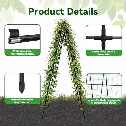 Cucumber Trellis - 49.4"*49.4" Metal Garden Trellis for Climbing Plants, Garden Trellis with Plastic-Coated Steel Pipe, A Frame Trellis for Cucumbers, Peas, Morning Glories(Black)