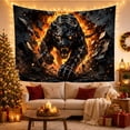 thumbnail image 3 of Obsidian Panther Lunge in Fiery Inferno, Intense Dramatic Fantasy Art for Dark Decor Lovers, Fierce Wildlife Wall Art, Housewarming Gift Tapestry Wall Hanging for Living Room and Bedroom, 3 of 7