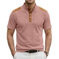thumbnail image 2 of ZunFeo Mens Short Sleeve Henley Shirt - Soft Cotton Blend Waffle Knit - Retro Suede Trim - Casual Regular Fit - Pink,Size XL, 2 of 4