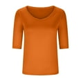 thumbnail image 5 of Fanxing 2025 Elbow Length Sleeve Tshirts Women's Plus Size Tops White V Neck T-Shirts Dressy Casual Tunic Blouses Orange,L, 5 of 7