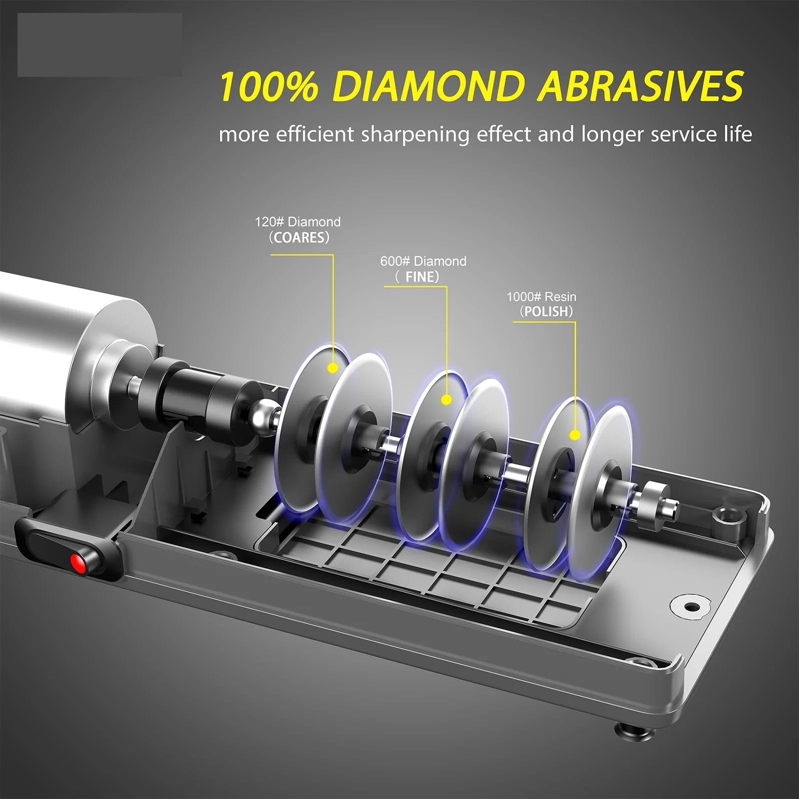 Electric Knife Sharpener Three-Speed Sharpening 100% Diamond Replaceable Sharpening Heads Suitable for All Kitchen Knives