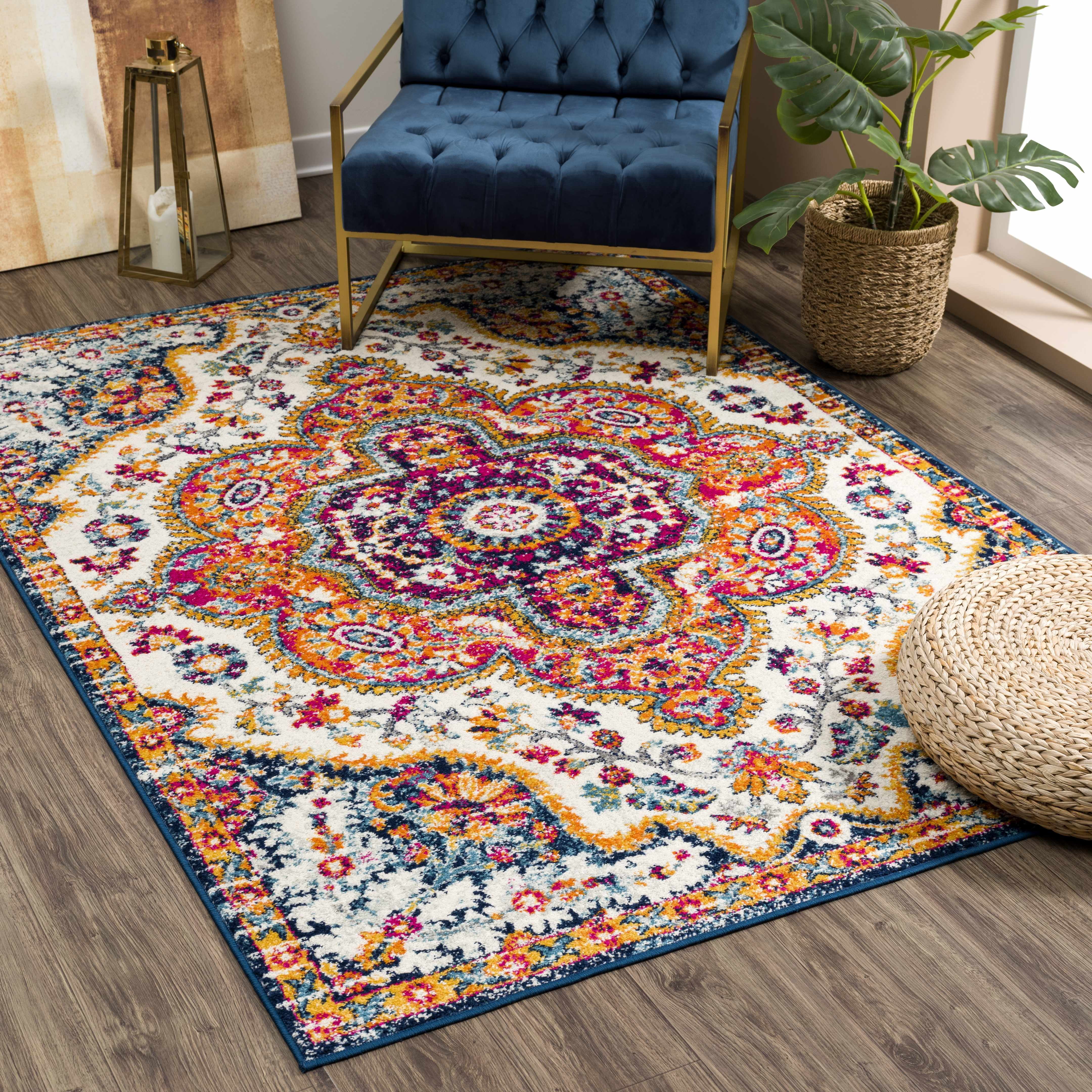 BoutiqueRugs Simsbury Oriental Medallion Runner Rug - Farmhouse Traditional Floral Carpet for Hallway, Kitchen - Navy, Fuchsia, Gray - 2'7" x 7'7" (2x8)