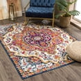 thumbnail image 6 of BoutiqueRugs Simsbury Oriental Medallion Area Rug - Farmhouse Traditional Floral Carpet for Living Room - Navy, Fuchsia, Gray - 7'10" Round, 6 of 10