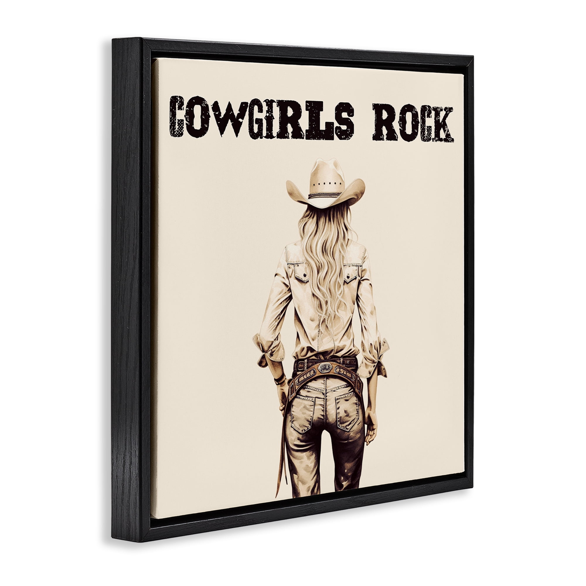 Stupell Industries Cowgirls Rock Phrase People Painting Black Floater Framed Canvas Art Print Wall Art, 25 x 25