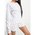 thumbnail image 4 of Michellecmm Women's Summer Loungewear Set, Flower Print Long Sleeve Round Neck T-Shirt with Elastic Waist Shorts 2 Pieces Sleepwear, 4 of 5
