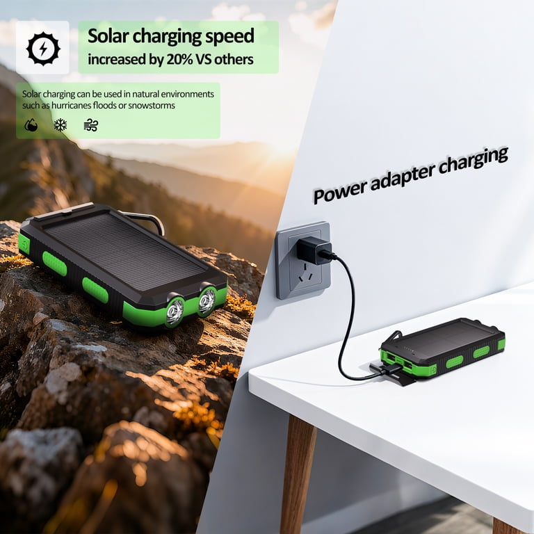 Produktbild von POWOBEST 20000 MAh Solar Powerbank - Schnellladung Mit 2 USB-Anschlüssen & QI-Funktion