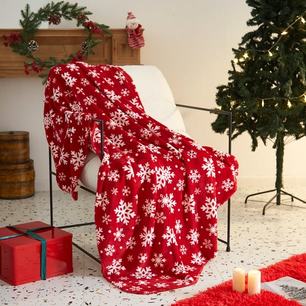 Holiday Time Plush Throw, 50" x 60", Red Snow