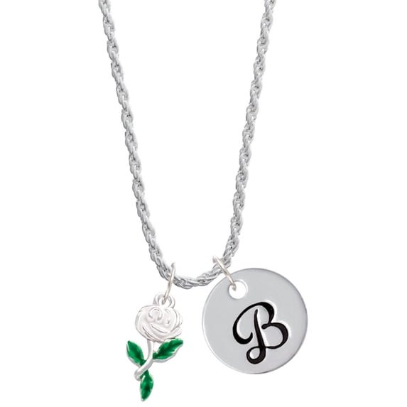 Delight Jewelry White Flower Silvertone Script Initial Disc - B - Charm Necklace, 20"+3"