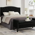 thumbnail image 4 of 48" Storage Ottoman Bench, Velvet Storage Bench with Nails Trim Rectangular End of Bed Bench with Solid Wood Legs for Bedroom, Living Room, 4 of 9