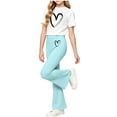thumbnail image 6 of Juorvia Girls 2 Piece Outfits Summer Loose Fitted Crew Neck T-Shirts Micro Flare Elastic Waist Pants(11-12 Years,Blue1), 6 of 6