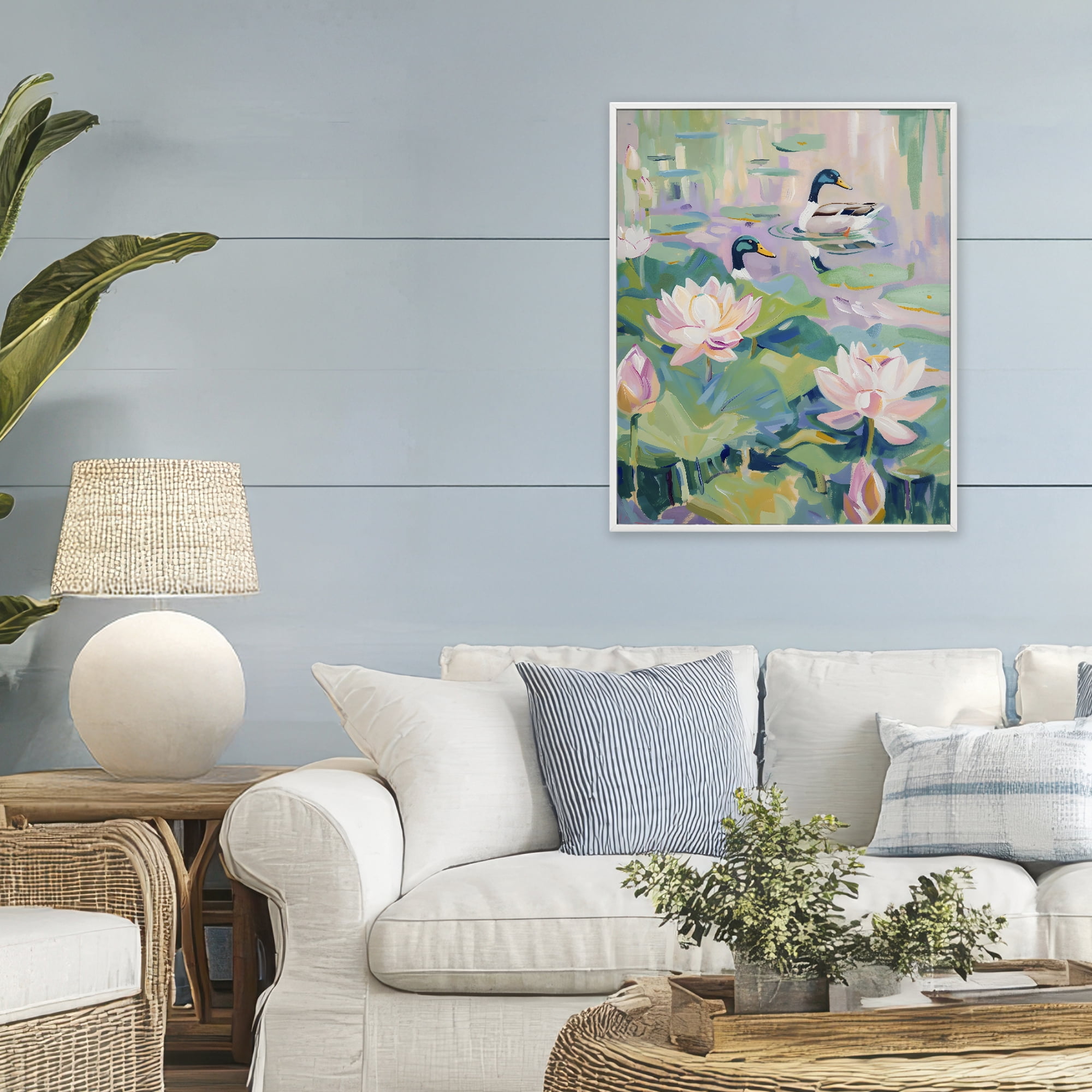 Stupell Industries Duck Pond with Lotus Flowers White Framed Giclee Art, design by The Prints Vibe