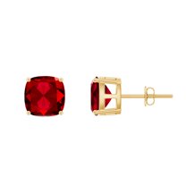 Rosec Jewels 4.25 CT Lab Created Ruby Solitaire Stud Earrings (7 MM Cushion Cut Lab Created Ruby), 10K Yellow Gold