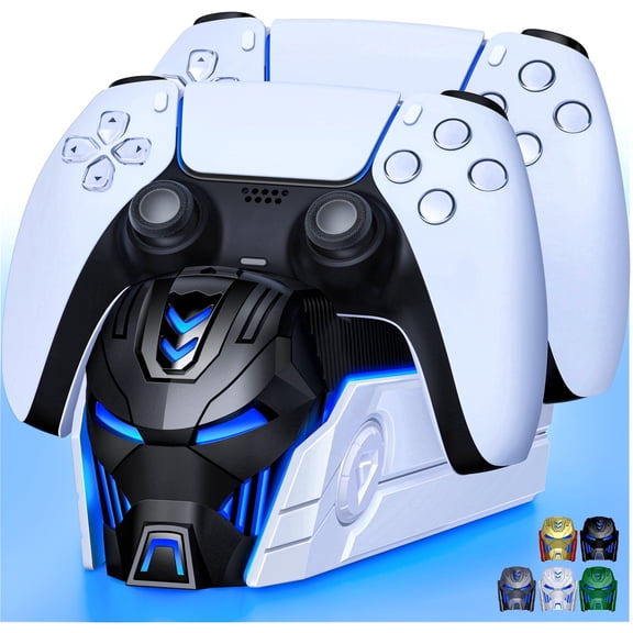 PS5 DualSense Controller Charger, Mecha Style Charging Dock with LED Indicator, Fast Dual Charging Station, Compact Space-Saving Stand for PS5 Controllers