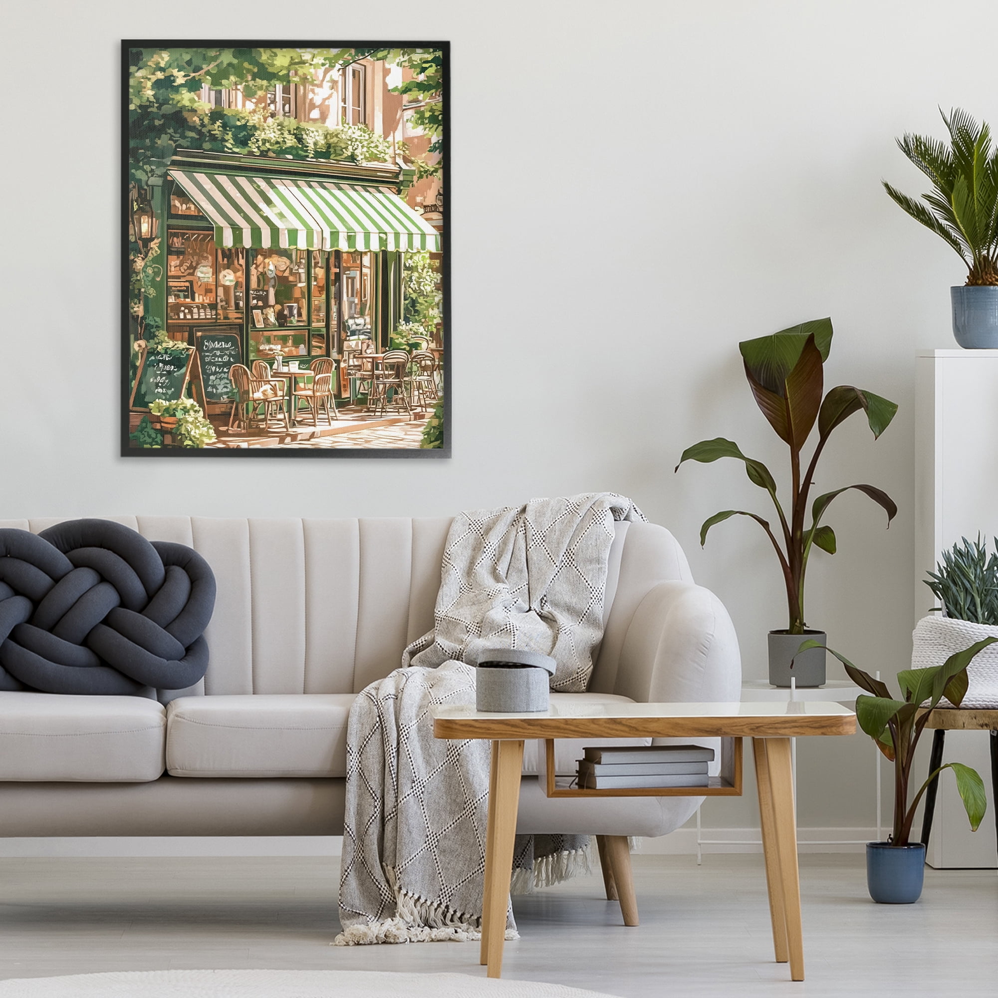 Stupell Industries Coffee Shop Awning & Greenery Black Framed Giclee Art, design by LSR Design Studio