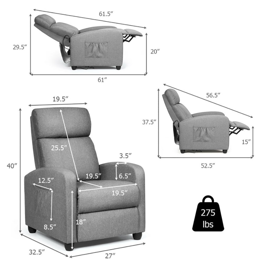 Finihen Massage Recliner Chair, Recliner Sofa Wingback Chair with Massage Function, for Living Room, Bedroom, Gray Finihen Massage Recliner Chair, Recliner Sofa Wingback Chair with Massage Function, for Living Room, Bedroom, Gray