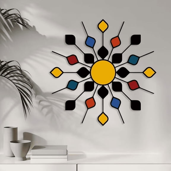Metal Sunburst Wall Art, Multicolor Iron Wall Decor for Indoor and Outdoor Use