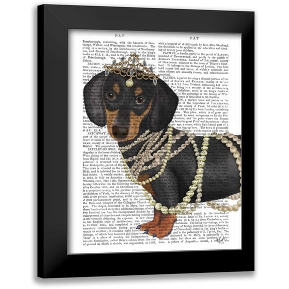 Fab Funky 12x14 Black Modern Framed Museum Art Print Titled - Dachshund and Tiara