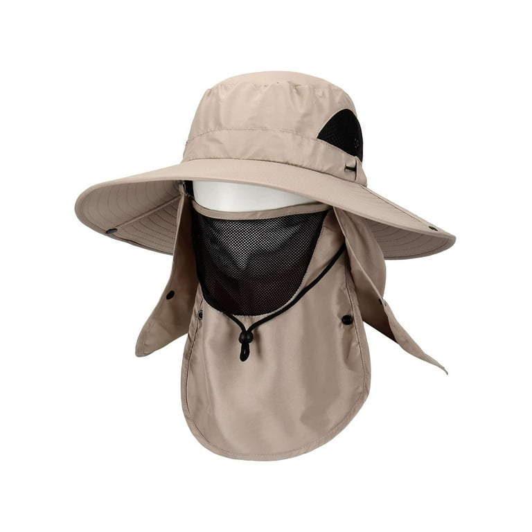 Gustave Wide Brim Fishing Hat UV Sun Protection Hats for Men Women Outdoor Hiking Safari Hats Bucket Caps with Removable Neck Flap & Face Cover Beige