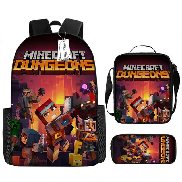 MINECRAFT Sac d'École Sac à Dos Ensemble Trois Pièces Sac à lunch Sac de Papeterie