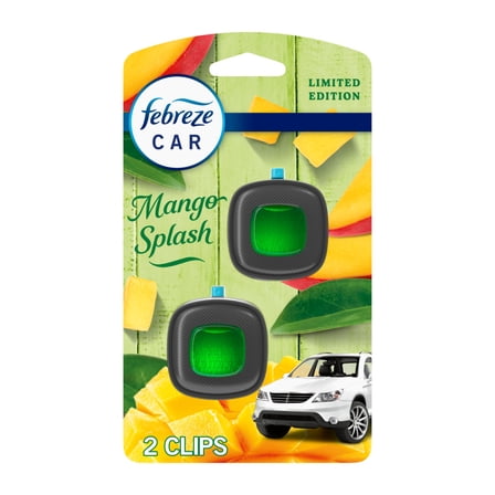 Febreze Car Air Freshener, Odor-Fighting Automotive Vent Clip, Mango Splash Scent, 2 Count