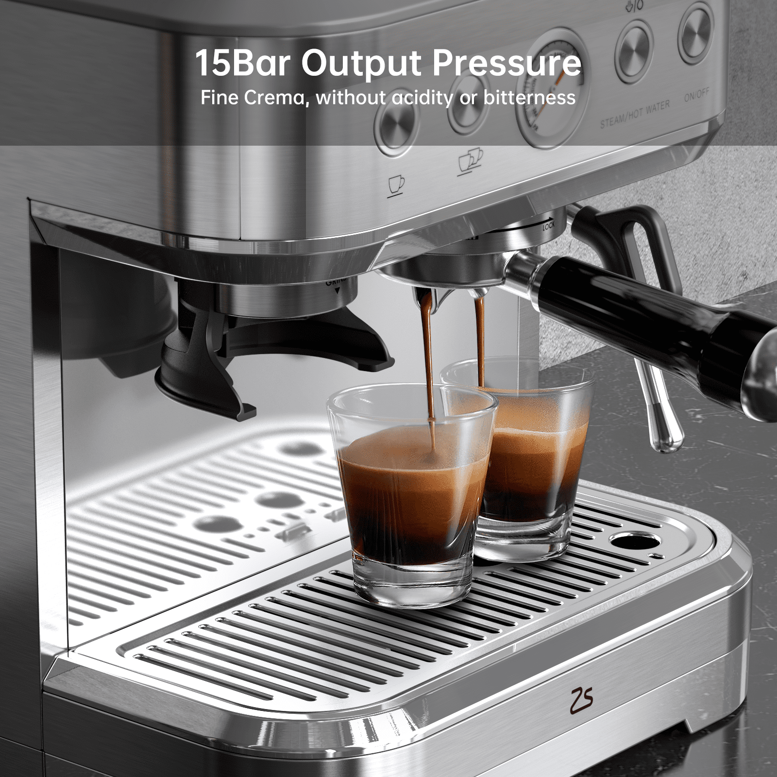Garvee 15 Bar Professional Espresso Machine with Grinder & Milk Frother for Home Office, 1350W, Silver