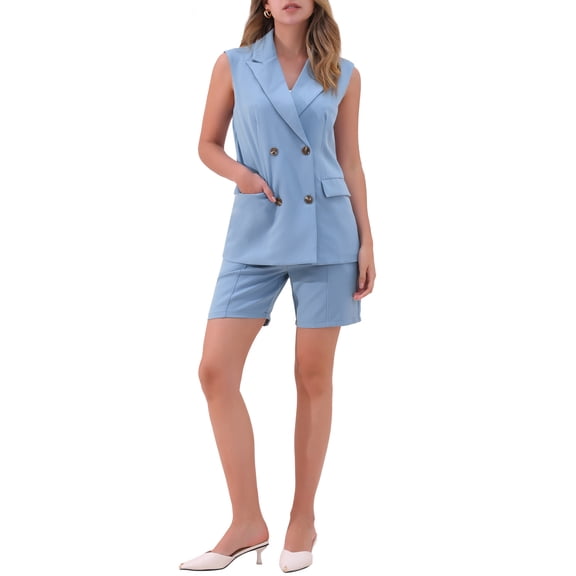 INSPIRE CHIC Blazer Vest Shorts Suit Set for Women's Summer Sleeveless Blazer Shorts Business Casual 2 Piece Outfits XS Grey Blue