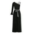 thumbnail image 4 of Pitauce Jumpsuits for Women Patchwork Cold Shoulder Long Sleeve Jumpsuit Straight Wide Leg Pants Sparkling Long Romper with Belt, 4 of 6