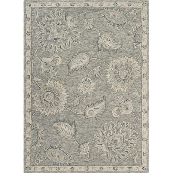 7 x 9 ft. Floral Rectangle Area Rug - Light Grey