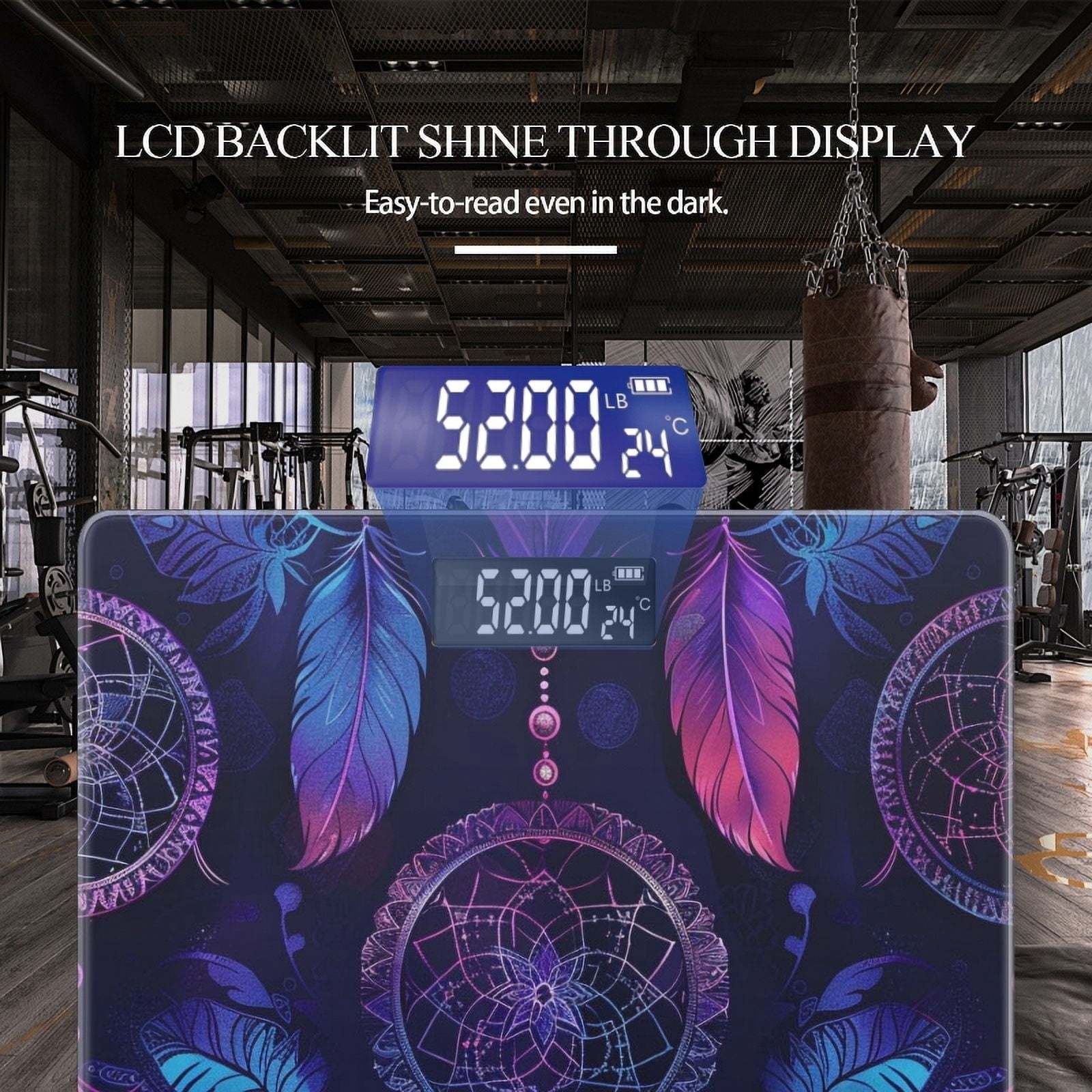 Bathroom Scale, Highly Accurate Digital Body Scale,Precisely Measures Weight up to 400 lbs-Dreamcatchers In Shades Of Purple And Blue With Feathers Intertwined