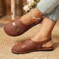 thumbnail image 4 of Samdudou Womens Casual Shoes Closed Toe Slingback Woven Faux Leather Upper Adjustable Strap Vintage Metallic Buckle Detail Flat Sole Daily Walking Dressy Summer Footwear, 4 of 7