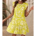 thumbnail image 1 of Baikeli Liquidation Robes pour Femmes 2024 Mode d'Été pour Dames Col Rond Manches Volantées Robe Plissée Imprimée Robes de Vacances d'Été pour Femmes 2024, 1 of 4