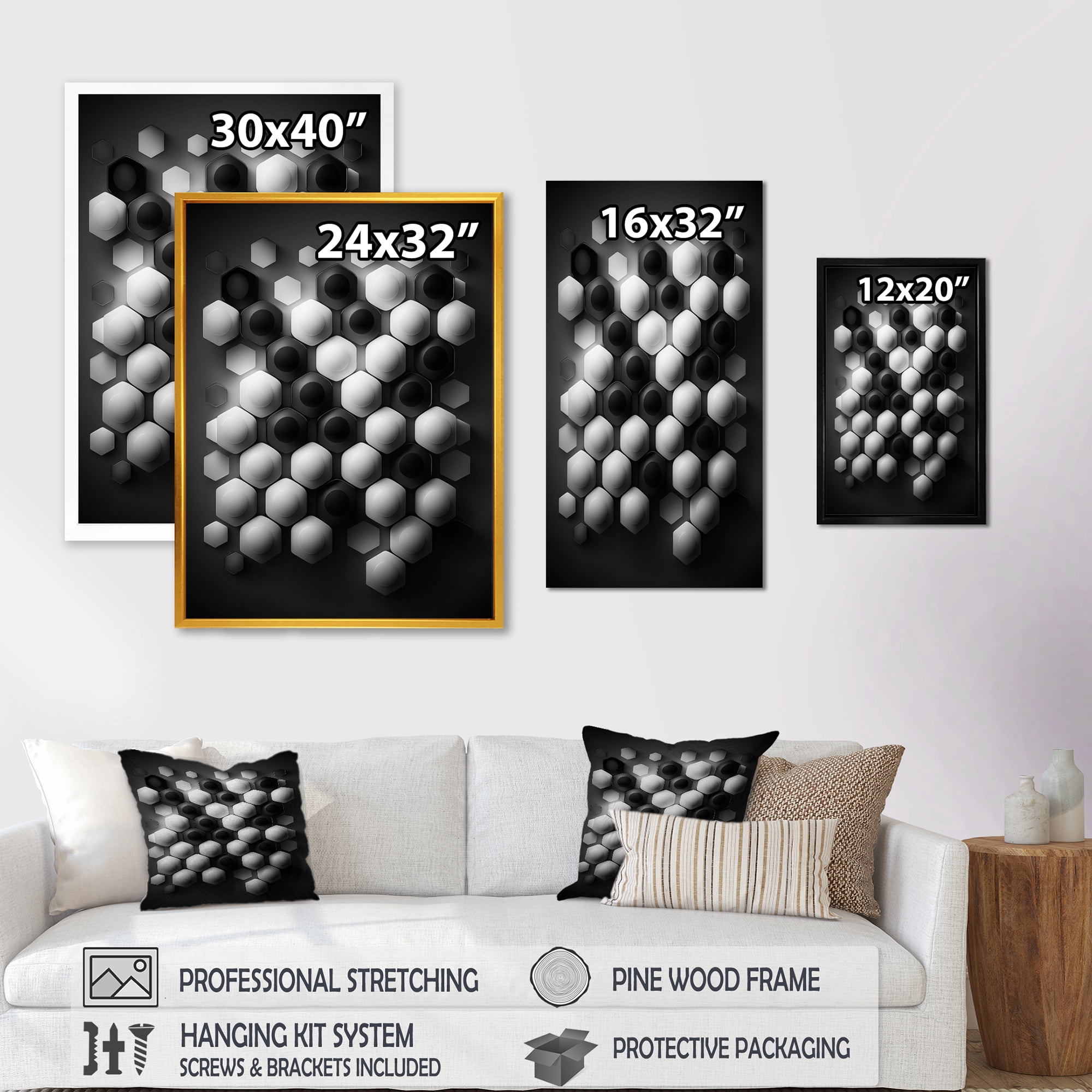 Designart Abstract Geomtric Black And White III Canvas Wall Art