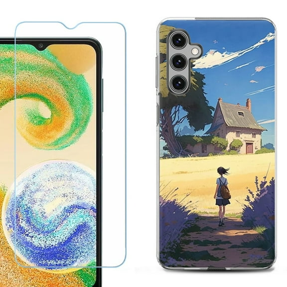 Shockproof Fashion Phone Case for Samsung Galaxy A13 5G, with Tempered Glass Screen Protector, by OneToughShield ® - Lavender Summer