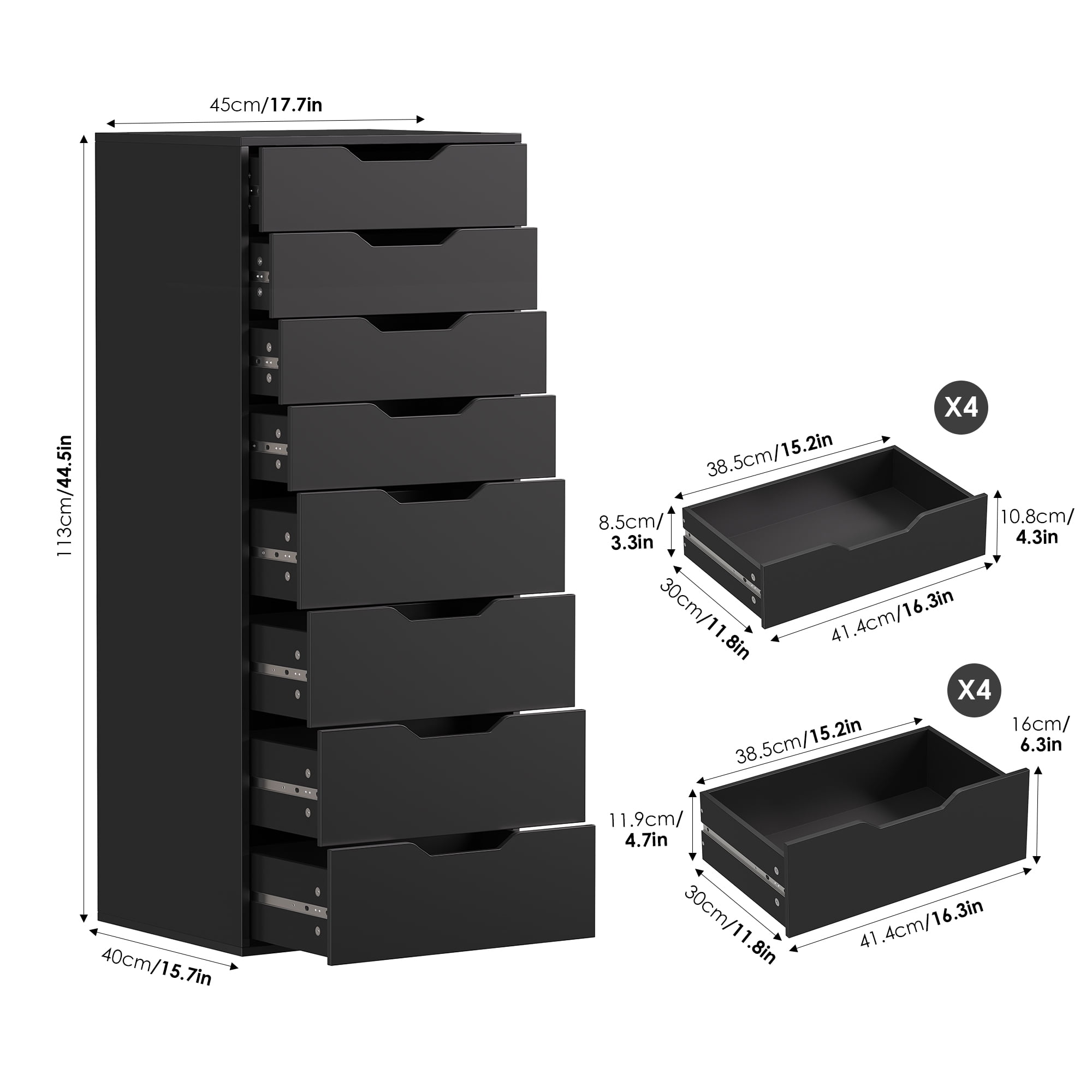 Homfa Tall Dresser for Bedroom, Combo Vertical 8 Drawer Dresser for Small Spaces, Chest of Drawers, Black
