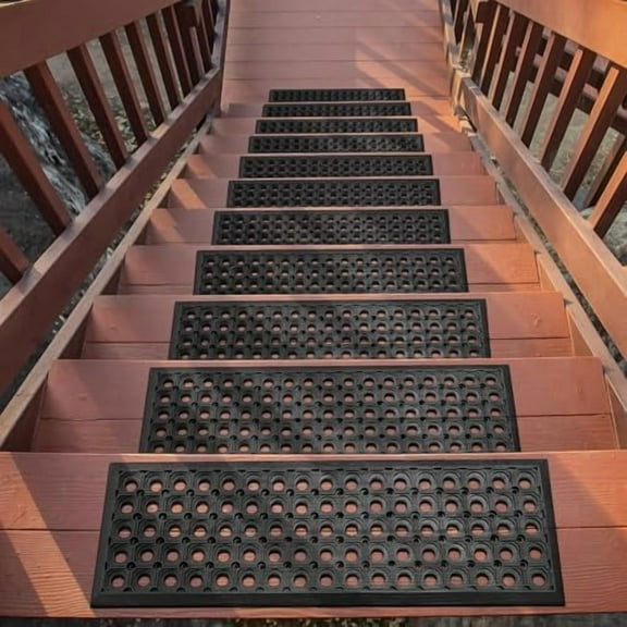 Outdoor Rubber Stair Treads – Circles Heavy-Duty Non-Slip Stair Mats – Best Grip on Concrete, Brick & Textured Step – Fastening Recommended for Wooden & RV Steps, Pack of 5