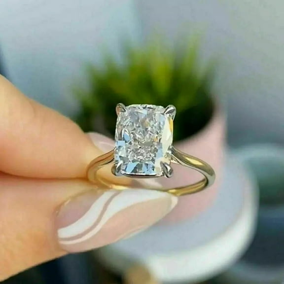 3Ct Cushion Cut Lab Created Diamond Women's Solitaire Ring in 14K Yellow Gold Plated